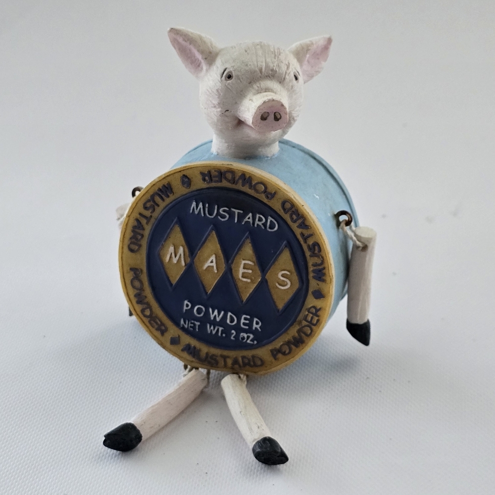 2004 WMG Pig Kitchen Shelf Sitter Mustard MAES Powder Spice Tin Figurine - Picture 7 of 8
